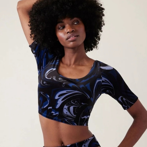 Athleta Exhilerate Velvet Crop Top Size Large Blue - Picture 2 of 12